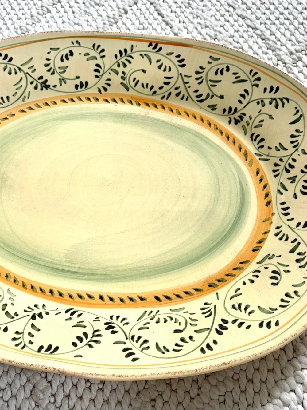 Crate & Barrel Emilia Hand-Painted Large Oval Serving Platter Made in Italy NEW